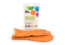 Перчатки хозяйственные Fun Clean универсальные, M (оранжевые, латексные с хлопковым напылением)
