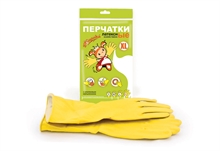 Перчатки хозяйственные "Золушка" латексные, XL (желтые, с хлопковым напылением)