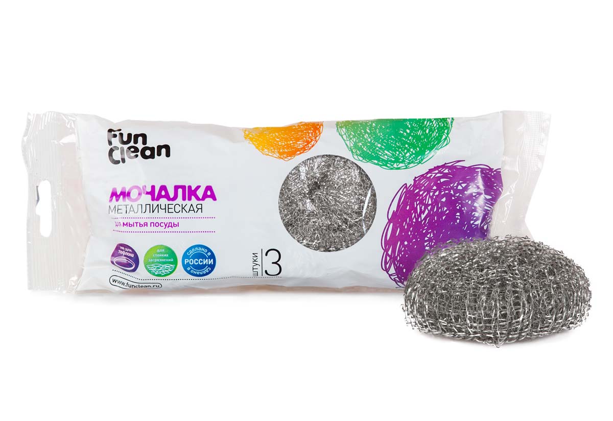 Мочалка для мытья посуды Fun Clean металлическая, 3шт.